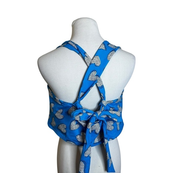 Torrid Blue With White Hearts Print Halter Bikini Top - Picture 2 of 8